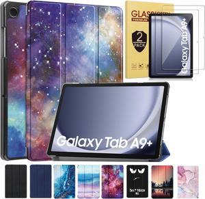 Smart Case for Samsung Galaxy Tab A9+ 5G Case with Tempered Glass Screen Protector, PU Leather Folio Stand Flip Magnetic Protective Cover for Samsung Galaxy A9 Plus 11" (SM-X210/X216/X218) (Galaxy)