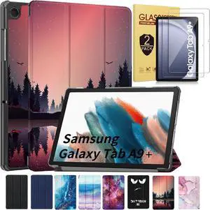 Smart Case for Samsung Galaxy Tab A9+ 5G Case with Tempered Glass Screen Protector, PU Leather Folio Stand Flip Magnetic Protective Cover for Samsung Galaxy A9 Plus 11" (SM-X210/X216/X218) (Dusk)