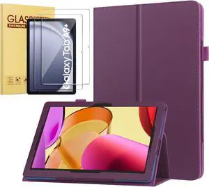 Folio Case for Samsung Galaxy Tab A9+ Case with Tempered Glass Screen Protector, Slim Lightweight Folio PU Leather Folding Stand Cover Case for Samsung Galaxy A9 Plus 5G 11" (SM-X210/X216/X218)-Purple