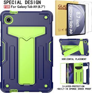 Galaxy Tab A9 Case 8.7 Inch with Tempered Glass Screen Protector - Hybrid Shockproof Rugged Protective Cover with Stand for Samsung Galaxy Tab A9 Tablet 8.7" SM-X110/SM-X115/SM-X117 (Navy Blue/Green)