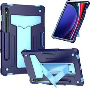 Hybrid Case for Samsung Galaxy Tab S10 Lite/ Galaxy Tab S10 FE 5G/ Galaxy Tab S9 FE 10.9 Inch/ S9 11 Inch Tablet with S Pen Holder and Kickstand, Kids Friendly Full Body Rugged Cover (Navy Blue/Blue)