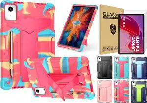 Elitegadget Lenovo Tab M11 Case with Tempered Glass Screen Protector, Shockproof Anti-Slip Full Body Protection Cover Stand Case with 2 Screen Protector for Lenovo Tab M11 11 inch Tablet (Candy/Pink)