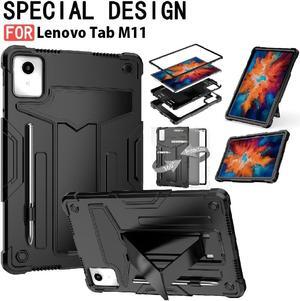 Case for Lenovo Tab M11 11" Tablet - Lenovo Tab M11 Case with Kickstand Pen Holder Kids Drop Protection Hybrid Shockproof Rugged 3-Layer Protective Cover for Lenovo M11 11 inch (Black/Black)