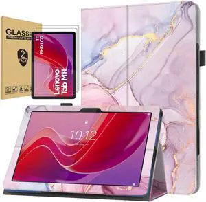 Elitegadget Lenovo Tab M11 Case with Screen Protector - Slim Folding Stand Cover with Auto Wake/Sleep + 2 Pack Tempered Glass Screen Film Screen Saver for Lenovo Tab M11 11" Tablet 2024 (Pink Marble)
