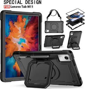 Case for Lenovo Tab M11 (11 inch) Tablet - Lenovo Tab M11 Case with Shoulder Strap, Pen Holder, 360 Rotating Swivel Stand, and Handle Grip Heavy Duty Shockproof Protective Carrying Cover (Black/Black)