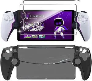 Accessories Bundle for PlayStation Portal Remote Player, Hard PC Clear Cover Protective Case with Tempered Glass Screen Protector for PS Portal (Black)