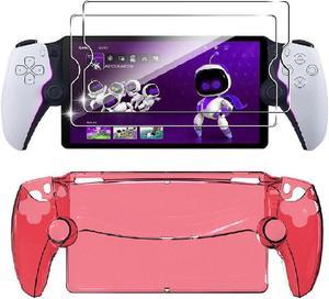 Accessories Bundle for PlayStation Portal Remote Player, Hard PC Clear Cover Protective Case with Tempered Glass Screen Protector for PS Portal (Red)