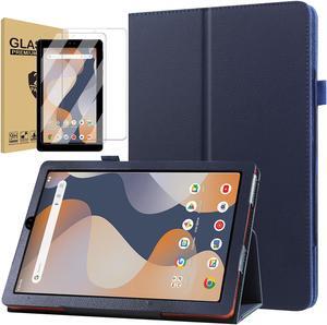 anicestore Case for ONN 8" (2024 Model) with Screen Protector - Onn 8 inch Tablet Case (Gen 4) 2024 Folio Stand Cover Support Auto Wake/Sleep PU Leather Case with 2PCS Tempered Glass (Dark Blue)