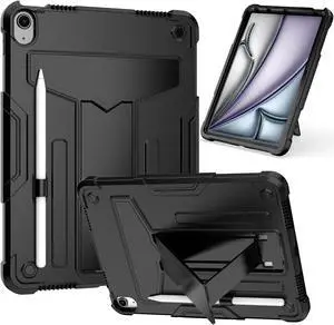 Case for Apple iPad Air 11 inch (M3 2025 / M2 2024), iPad Air 4th & 5th Generation 10.9 Inch (2020/2022) Heavy Duty Rugged Protective Case with Kickstand Shockproof Hybrid Cover Case  (Black/Black)