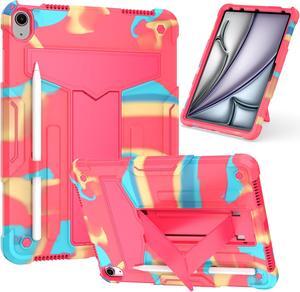 iPad Air 11 inch Case (M2 Chip, 2024) & iPad Air 5th / 4th Generation 10.9 Inch Case (2022/2020) - Heavy Duty Rugged Protective Case with Kickstand Shockproof Hybrid Cover Case (Rainbow Pink)