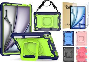 anicestore Case for iPad Air 5th Generation (2022) / iPad Air 4th Gen (2020) 10.9 Inch - Rotating Grip Stand Shockproof Rugged Cover with Shoulder Strap & 2PCS Tempered Glass Screen Protector (Green)