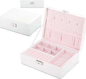 anicestore 2 Layers Jewelry Box Organizer Large Capacity Ring, Earring, Chains, Bracelets, Necklace Jewelry Organizer Box Display Storage Case with Lock Best Gifts for Women Girlfriend Wife (White)