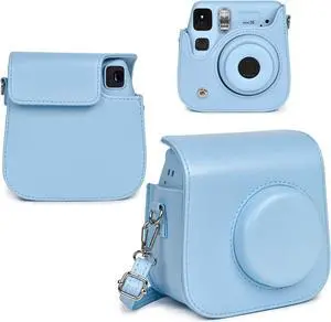 Camera Case for Fujifilm Instax Mini SE / 7+ Instant Camera Protective Carrying Bag PU Leather with Adjustable Shoulder Straps Fujifilm Instax Mini SE Case / Fujifilm Instax Mini 7 Plus Case (Blue)