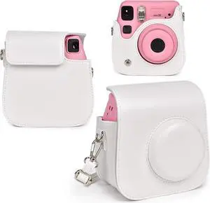 Camera Case for Fujifilm Instax Mini SE / 7+ Instant Camera Protective Carrying Bag PU Leather with Adjustable Shoulder Straps Fujifilm Instax Mini SE Case / Fujifilm Instax Mini 7 Plus Case (White)