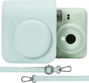 anicestore Fujifilm Instax Mini 12 Instant Film Camera Case with Adjustable Shoulder Straps - Protective Carrying Bag PU Leather Accessories Cover for Fujifilm Instax Mini 12 Camera (Green)