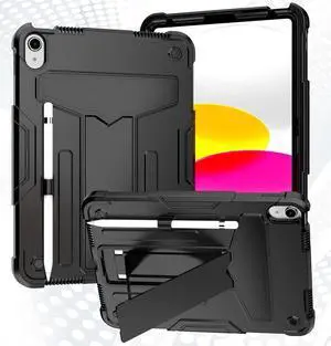 Case for iPad (A16) 11th Generation 11 inch 2025 ( A3354 / A3355 / A3356) & iPad 10th Generation 10.9 inch 2022 (A2696 / A2757 / A2777) Case with Kickstand Rugged Full Body Protective Cover (Black)