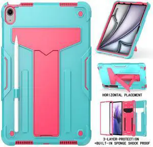 anicestore Case for Apple iPad Air 11 Inch M3 2025/M2 2024 - Heavy Duty Shockproof Rugged Protective Case with Pencil Holder for iPad Air 7th/6th/5th/4th Generation 10.9" 11" - Teal/Pink