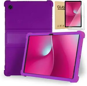 Soft Silicone Rubber Case for T-Mobile REVVL Tab 2 (2025) Tablet with 2 Pack Tempered Glass HD Clarity Anti-Scratch Screen Protector for REVVL Tab 2 5G 10.1 Inch Android Tablet 2025 Released (Purple)