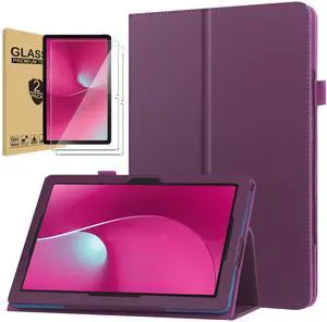 Folding Stand Cover Case for T-Mobile REVVL Tab 2 5G 10.1" (2025) Tablet with 2 Pack Screen Protector Tempered Glass Screen Saver for REVVL Tab 2 10.1 Inch Android Tablet 2025 Released (Purple)