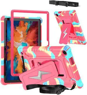 anicestore Case for Lenovo Tab 10.1 inch 2025 Model TB311FU / TB311XU Hybrid Protective Case Cover with Kickstand Lightning Design and Shoulder Strap - Candy/Pink