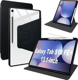 elitegadget Case for Samsung Galaxy Tab S10 FE+ 13.1 Inch (SM-X620/SM-X626B) - 360 Degree Rotation Protective Stand Clear Back Cover Auto Sleep/Wake Case for Samsung Tab S10 FE Plus 5G 13.1" (Black)