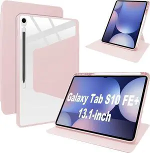 elitegadget Case for Samsung Galaxy Tab S10 FE+ 13.1 Inch (SM-X620/SM-X626B) - 360 Degree Rotation Protective Stand Clear Back Cover Auto Sleep/Wake Case for Samsung Tab S10 FE Plus 5G 13.1" (Pink)