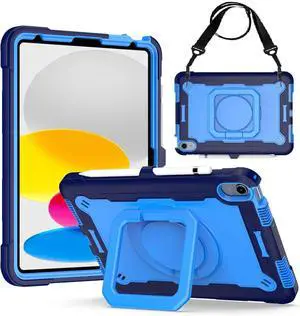 anicestore Case for Apple iPad (A16 Chip) 11th Generation 11 Inch (2025) - Shockproof Rugged Cover with 360 Degree Rotating Magic Ring Stand and Shoulder Strap for iPad 11th/10th Generation - Blue