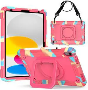 anicestore Case for Apple iPad (A16 Chip) 11th Generation 11 Inch (2025) - Shockproof Rugged Cover with 360 Degree Rotating Magic Ring Stand and Shoulder Strap for iPad 11th/10th Gen - Candy/Pink