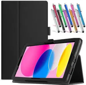 anicestore Case for iPad (A16) 11th Generation 11 Inch (2025), and iPad 10th Generation 10.9 Inch  - Lightweight Folio Stand Cover PU Leather Case for iPad 11"/10.9" with 1 Random Stylus (Black)