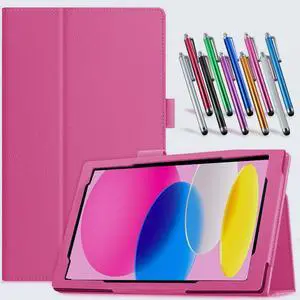 anicestore Case for iPad (A16) 11th Generation 11 Inch (2025), and iPad 10th Generation 10.9 Inch  - Lightweight Folio Stand Cover PU Leather Case for iPad 11"/10.9" with 1 Random Stylus (Pink)