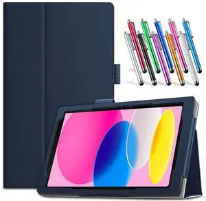 anicestore Case for iPad (A16) 11th Generation 11 Inch (2025), and iPad 10th Generation 10.9 Inch  - Lightweight Folio Stand Cover PU Leather Case for iPad 11"/10.9" with 1 Random Stylus (Blue)