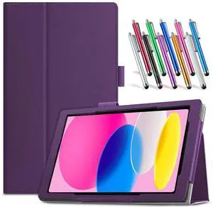 anicestore Case for iPad (A16) 11th Generation 11 Inch (2025), and iPad 10th Generation 10.9 Inch  - Lightweight Folio Stand Cover PU Leather Case for iPad 11"/10.9" with 1 Random Stylus (Purple)