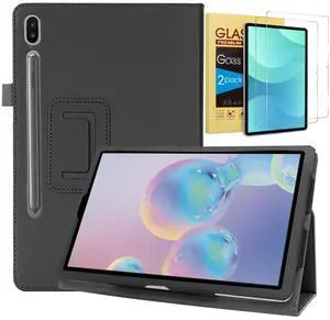 anicestore Case for Samsung Galaxy Tab S10 FE Case 10.9" with Tempered Glass Screen Protector - Lightweight Folio PU Leather Folding Stand Cover for Samsung Galaxy S10 FE 5G (SM-X520/X526/X528) -Black