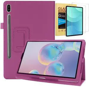 anicestore Cover for Samsung Galaxy Tab S9 FE Case 10.9" with Tempered Glass Screen Protector - Lightweight Folio PU Leather Folding Stand Case for Samsung Galaxy S9 FE 5G (SM-X510/X516/X518) - Purple