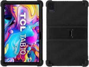 anicestore TCL TAB 10 Gen 2 Case 10.4" - Silicone Protection Cover with Kickstand Shockproof Kids Friendly Case for TCL TAB 10 Gen 2 Tablet 10.4 Inch (Model: 8196G / 8496G) + 1 Stylus Pen (Black)