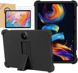 anicestore TCL NXTPAPER 11 Plus Case with Screen Protector - Soft Silicone Cover with Adjustable Stand + 2 Pack Tempered Glass Screen Film Screen Saver for TCL NXTPAPER 11 Plus 11.5" (9469X) (Black)