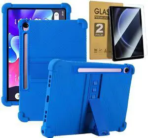 elitegadget Case for Samsung Galaxy Tab S10 Lite/ S10 FE/ S9 FE 5G 10.9 Inch / Tab S9 11 Inch Tablet with 2PCS Tempered Glass Screen Protector - Kid-Friendly Silicone Adjustable Stand Cover (Blue)