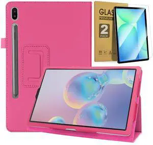 Case for Samsung Galaxy Tab S10 Lite/ S10 FE/ S9 FE 5G 10.9 Inch/Tab S9 11 Inch with 2PCS Tempered Glass Screen Protector - Lightweight Folio PU Leather Folding Stand Cover with S Pen Holder - Pink