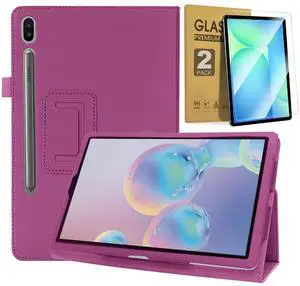 Case for Samsung Galaxy Tab S10 Lite/ S10 FE/ S9 FE 5G 10.9 Inch/Tab S9 11 Inch with 2PCS Tempered Glass Screen Protector - Lightweight Folio PU Leather Folding Stand Cover with S Pen Holder - Purple