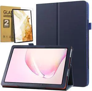 Case for Samsung Galaxy Tab S10 Lite/ Tab S10 FE/ Tab S9 FE 5G 10.9 Inch/ Tab S9 11 Inch with Tempered Glass Screen Protector - PU Leather Folding Stand Protective Cover with Auto Sleep/Wake (Blue)