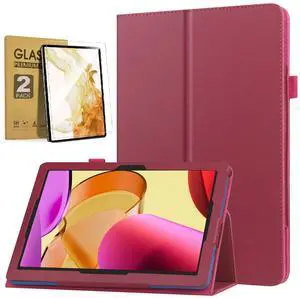 Case for Samsung Galaxy Tab S10 Lite/ Tab S10 FE/ Tab S9 FE 5G 10.9 Inch/ Tab S9 11 Inch with Tempered Glass Screen Protector - PU Leather Folding Stand Protective Cover with Auto Sleep/Wake (Pink)