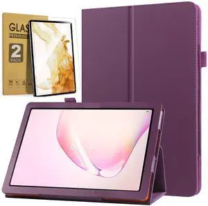Case for Samsung Galaxy Tab S10 Lite/ Tab S10 FE/ Tab S9 FE 5G 10.9 Inch/ Tab S9 11 Inch with Tempered Glass Screen Protector - PU Leather Folding Stand Protective Cover with Auto Sleep/Wake (Purple)