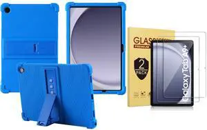 anicestore Galaxy Tab A9+ Case with Tempered Glass Screen Protector - Full-Body Protective Silicone Cover with Kickstand for Samsung Galaxy Tab A9 Plus 5G 11" Tablet SM-X210/X215/X216/X218 (Blue)