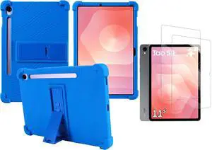 anicestore Case for Samsung Galaxy Tab S11 (11") Tablet with 2PCS Tempered Glass Screen Protector - Full-Body Protective Silicone Kickstand Cover for Samsung Tab S11 (11 inch) SM-X736/SM-X730 (Blue)