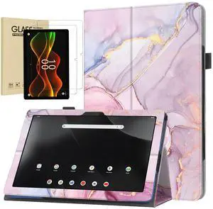 anicestore Case for Boost Celero 5G Tab 10.95 Inch with Tempered Glass Screen Protector - PU Leather Folding Stand Protective Cover with 2PCS Glass Screen Saver for Boost Celero5G Tablet (Pink Marble)