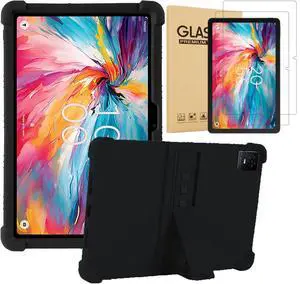 anicestore Case for TCL Tab 10 NXTPAPER 5G 10.4 Inch Tablet 2025 with 2PCS Tempered Glass Screen Protector, Soft Silicone Cover with Adjustable Stand Shockproof Kids Friendly Cover (Black)