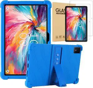 anicestore Case for TCL Tab 10 NXTPAPER 5G 10.4 Inch Tablet 2025 with 2PCS Tempered Glass Screen Protector, Soft Silicone Cover with Adjustable Stand Shockproof Kids Friendly Cover (Blue)