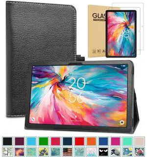 Folio Case for TCL Tab 10 NXTPAPER 5G Case with Tempered Glass Screen Protector, Slim Lightweight PU Leather Folding Stand Cover Case for TCL TAB 10 NXTPAPER 5G 10.4 Inch Model 9199S Tablet (Black)