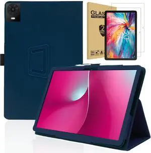 Folio Case for TCL Tab 10 NXTPAPER 5G Case with Tempered Glass Screen Protector, Slim Lightweight PU Leather Folding Stand Cover Case for TCL TAB 10 NXTPAPER 5G 10.4 Inch Model 9199S Tablet (Blue)