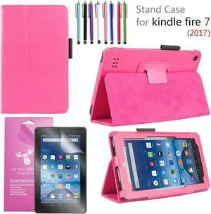 Amazon Fire 7" 2017 Case, EpicGadget(TM) 7th Generation Fire 7 Premium PU Leather Folding Folio Case with Built in Stand For Fire 7 inch (2017 Release) + 1 Screen Protector and 1 Stylus